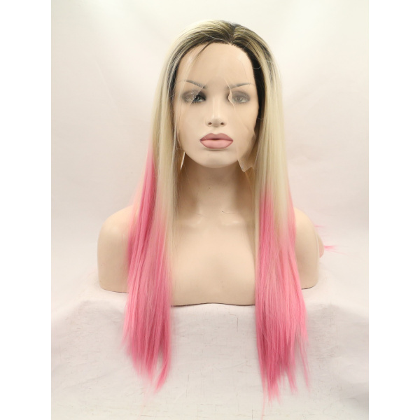22 Inches Straight Colorful Synthetic Lace Front Wigs Without Bangs